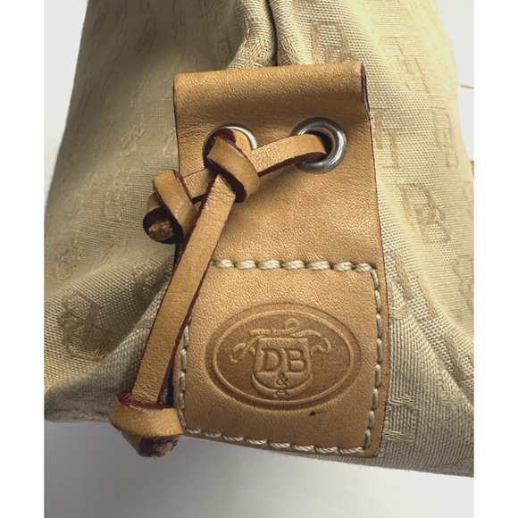 Dooney & Bourke Mini Tassel Tote Monogram Canvas Leather Trim H538QBO Beige - Picture 4 of 11